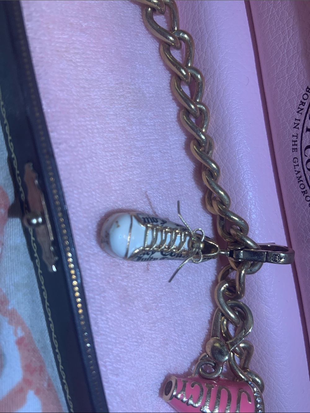 Juicy Couture Gold-Tone Charm Bracelet with Pink Megaphone & White Sneaker - Picture 9 of 13